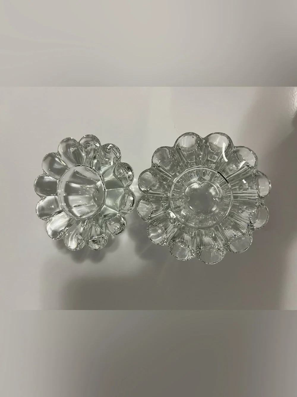 2 Vintage Bubble Flower Crystal Glass Taper Candle Holders